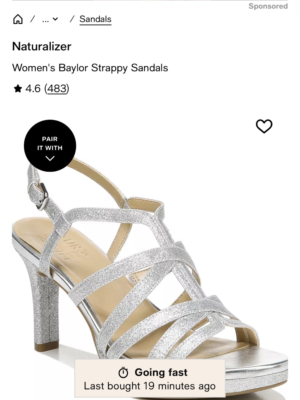 Naturalizer Silver Glitter Strappy Heels